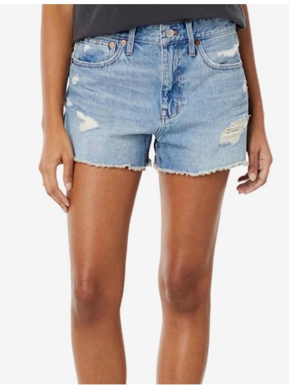 Madewell Relaxed Denim Short in distressed light blue fade